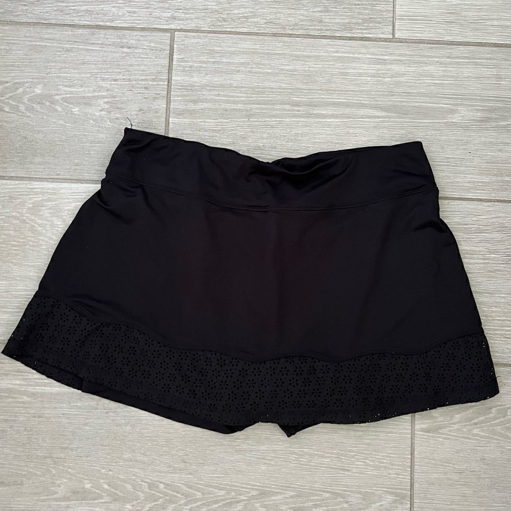 FILA Black Tennis skirt Pickleball Skort  laser cut hem sz L